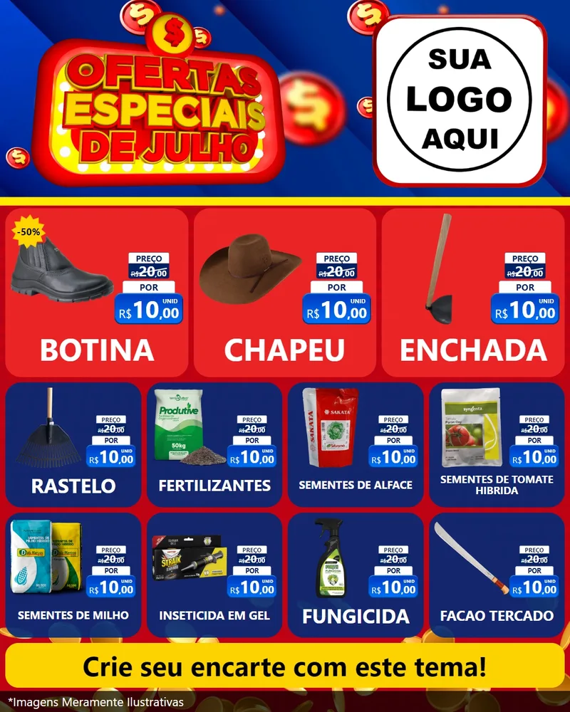 Modelo de Rede Social para Feed Instagram com o tema Ofertas Especiais de Julho para Agropecuária