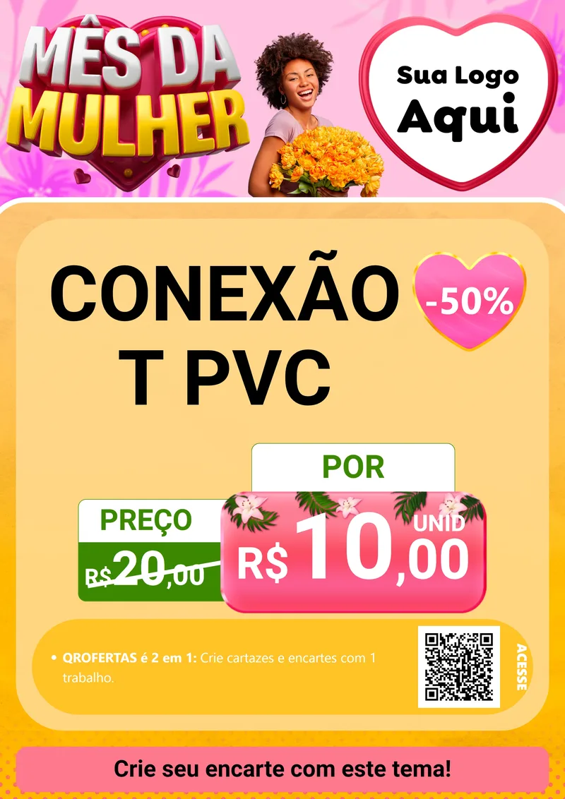 Modelo de Cartaz para Cartaz A4 Vertical com o tema Mês da Mulher para Tubos e conexões