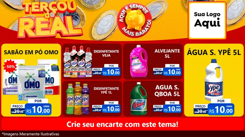 Modelo de TV para TV Horizontal com o tema Terçou do Real para Produtos de Limpeza