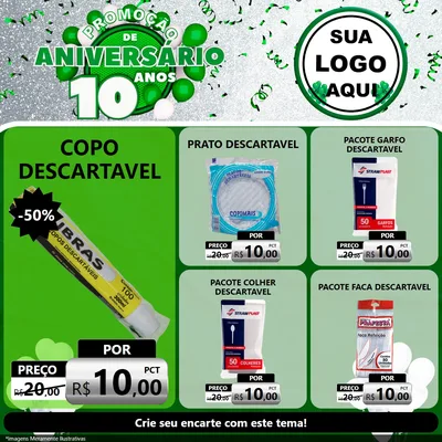 Modelo de Rede Social para Feed Facebook com o tema Promoção de Aniversário - 10 Anos para Embalagens
