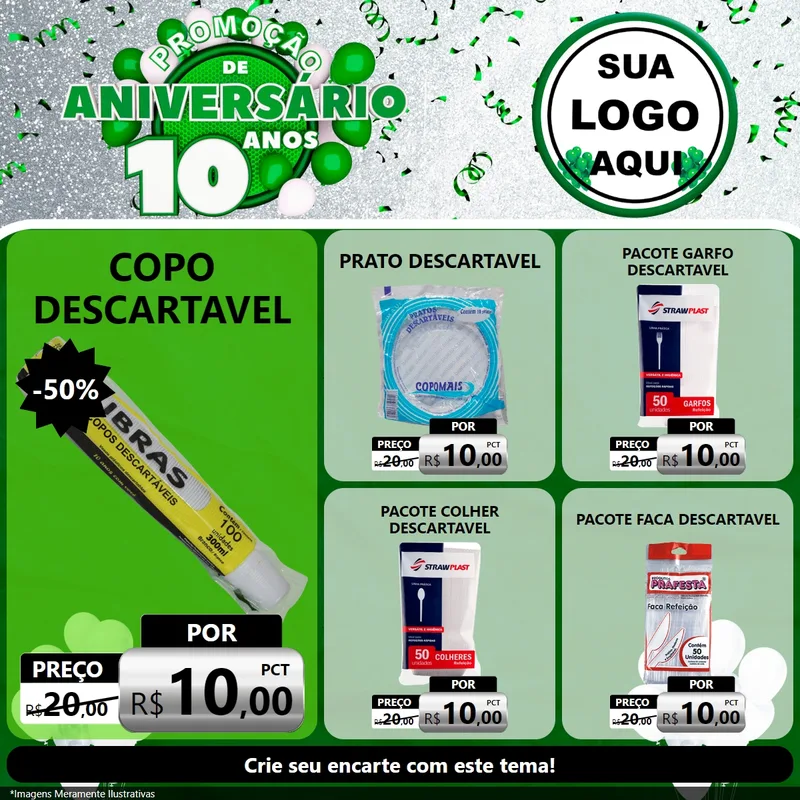 Modelo de Rede Social para Feed Facebook com o tema Promoção de Aniversário - 10 Anos para Embalagens