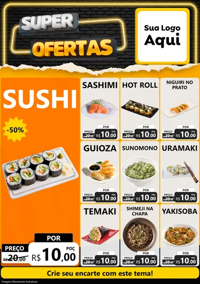 Modelo de Encarte para Encarte A4 Vertical com o tema Super Ofertas para Comida japonesa