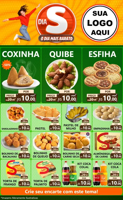 Modelo de Encarte para Encarte Grande com o tema Dia S - O Dia Mais Barato para Salgadaria