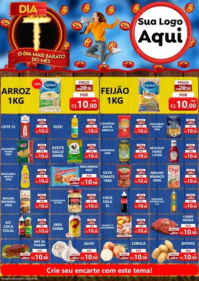 Modelo de Encarte para Encarte A4 Vertical com o tema Dia T - O Dia Mais Barato Do Mês para Supermercado