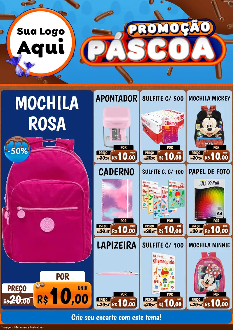 Modelo de Encarte para Encarte A4 Vertical com o tema Promoção Páscoa para Papelaria