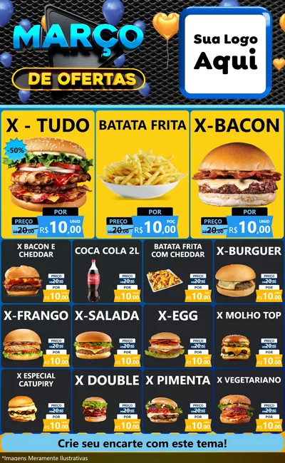Modelo de Encarte para Encarte Grande com o tema Março de Ofertas para Hamburgueria