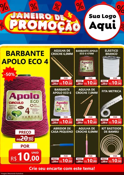 Modelo de Encarte para Encarte A4 Vertical com o tema Janeiro de Promoção para Armarinho e Aviamentos