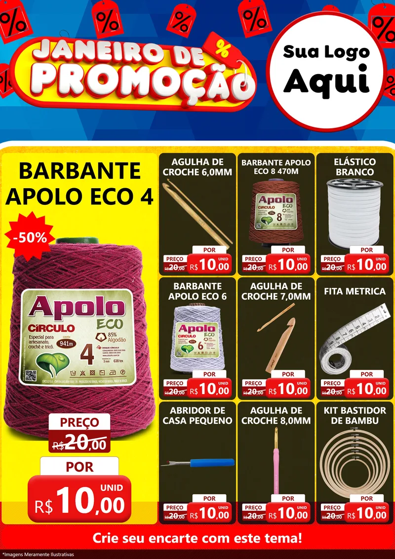Modelo de Encarte para Encarte A4 Vertical com o tema Janeiro de Promoção para Armarinho e Aviamentos