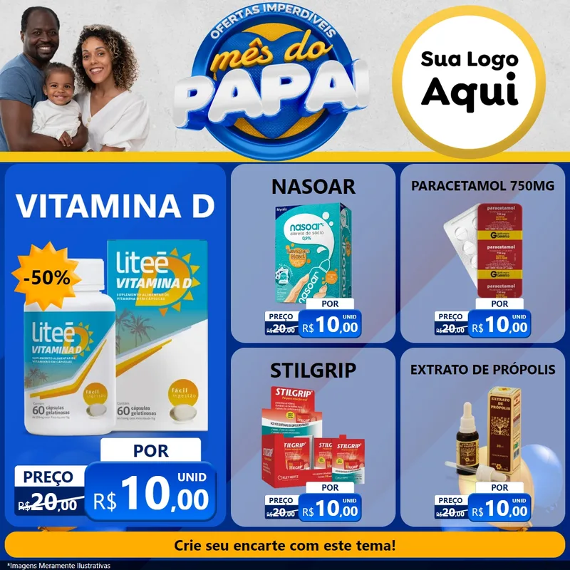 Modelo de Rede Social para Feed Facebook com o tema Ofertas Imperdíveis Mês Do Papai para Farmácia