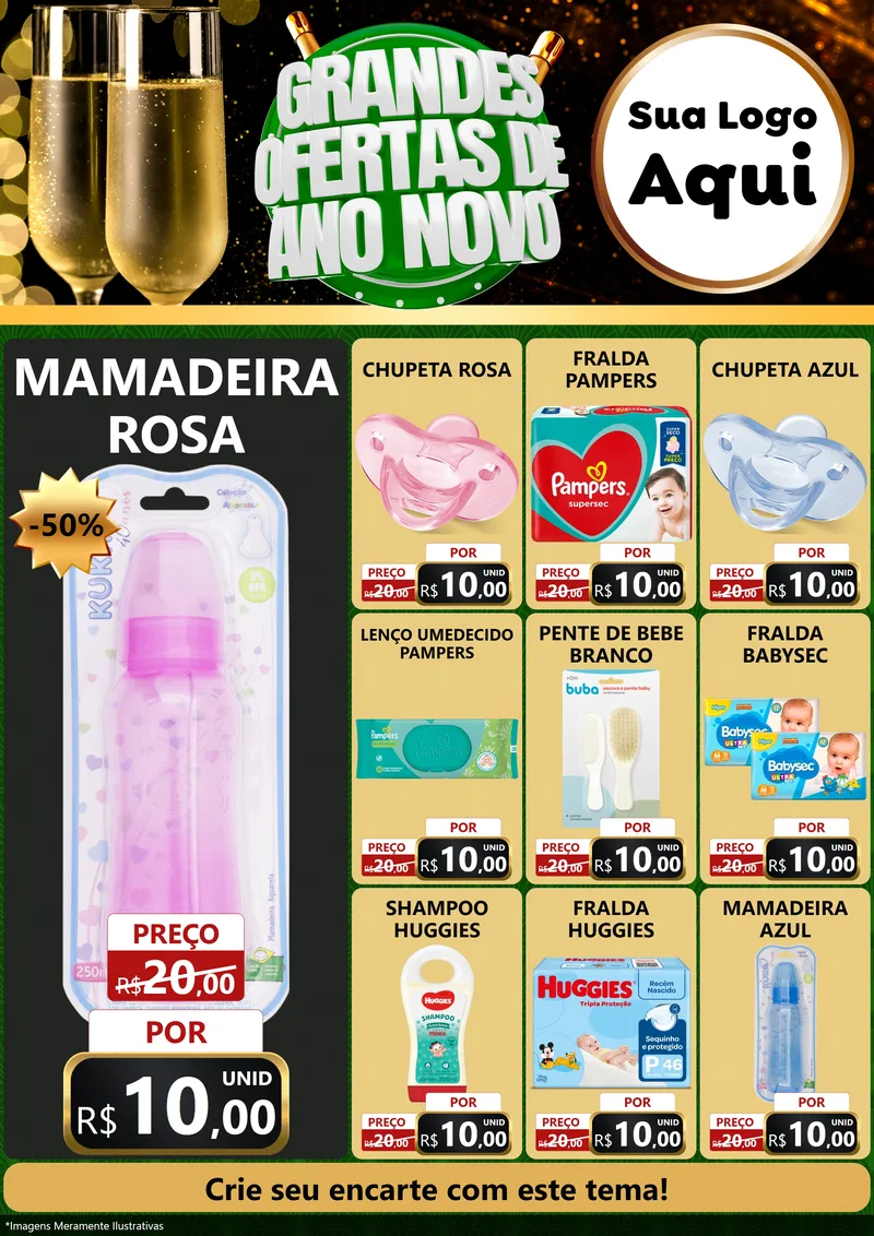 Modelo de Encarte para Encarte A4 Vertical com o tema Grandes Ofertas de Ano Novo para Bebês