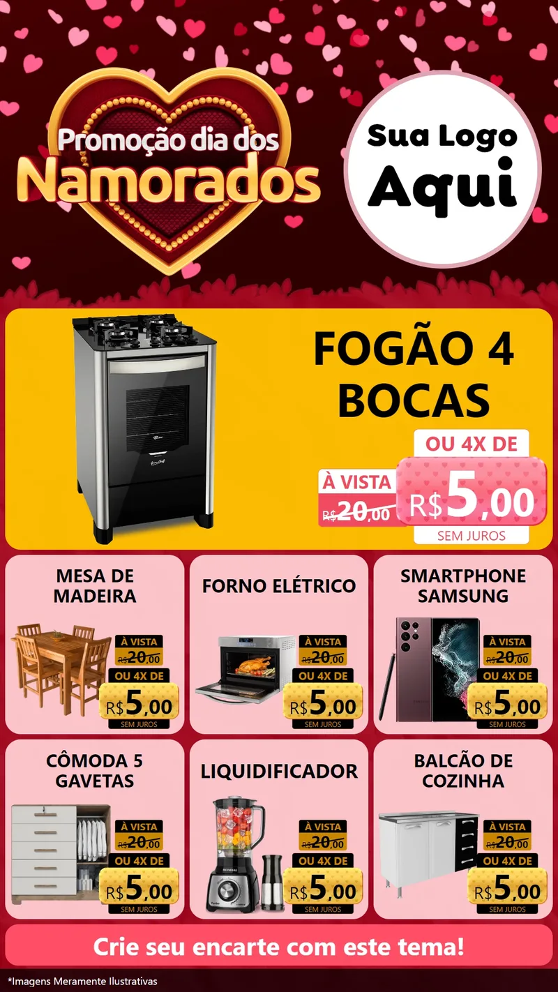 Modelo de Rede Social para Stories com o tema Promoção Dia Dos Namorados para Móveis e Eletro