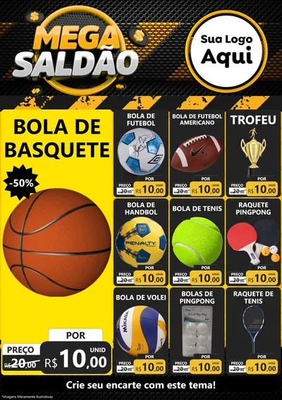 Modelo de Encarte para Encarte A4 Vertical com o tema Mega Saldão para Artigos Esportivos