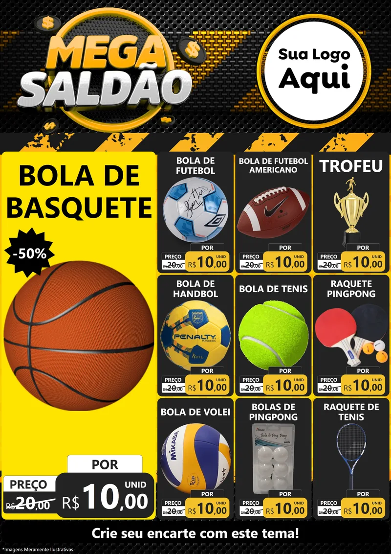 Modelo de Encarte para Encarte A4 Vertical com o tema Mega Saldão para Artigos Esportivos