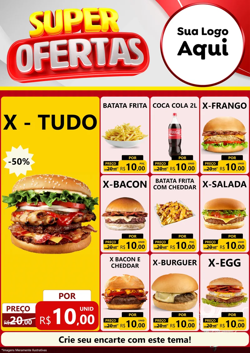 Modelo de Encarte para Encarte A4 Vertical com o tema Super Ofertas para Hamburgueria