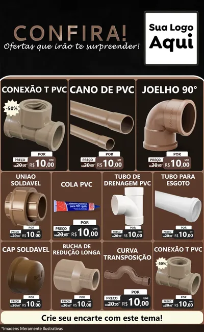 Modelo de Encarte para Encarte Grande com o tema Confira! Ofertas que irão te surpreender! para Tubos e conexões