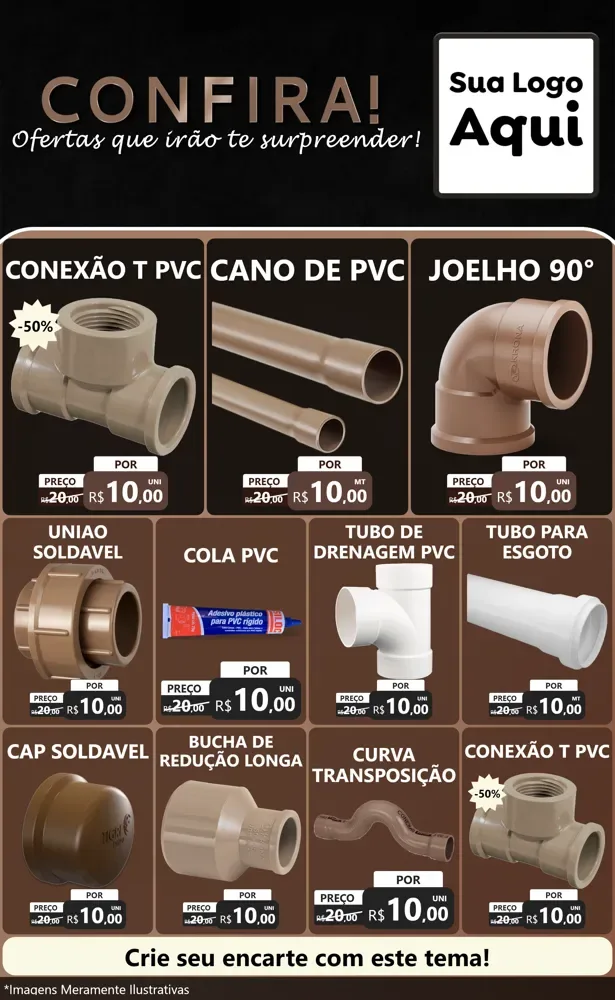 Modelo de Encarte para Encarte Grande com o tema Confira! Ofertas que irão te surpreender! para Tubos e conexões