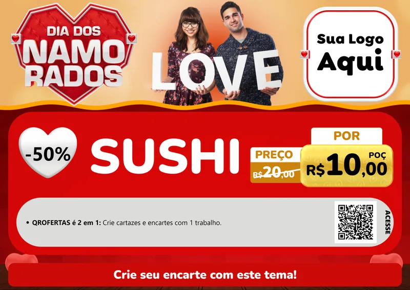 Modelo de Cartaz para Cartaz A4 Horizontal com o tema Dia dos Namorados para Comida japonesa