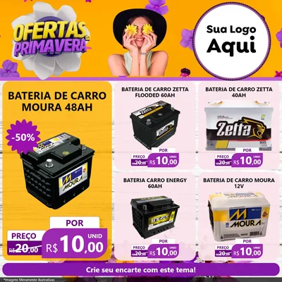 Modelo de Rede Social para Feed Facebook com o tema Ofertas Da Primavera para Baterias Elétricas