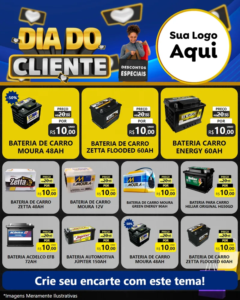 Modelo de Rede Social para Feed Instagram com o tema Dia Do Cliente para Baterias Elétricas