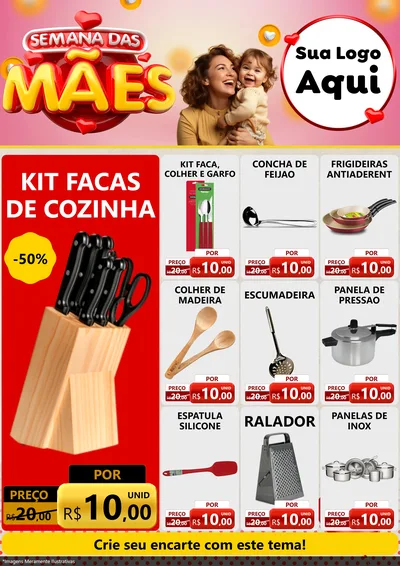 Modelo de Encarte para Encarte A4 Vertical com o tema Semana das Mães para Utilidades Domésticas