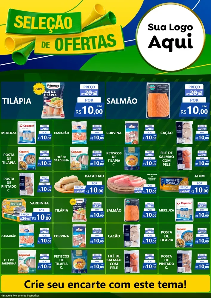 Modelo de Encarte para Encarte A4 Vertical com o tema Seleção de Ofertas - Copa para Peixaria