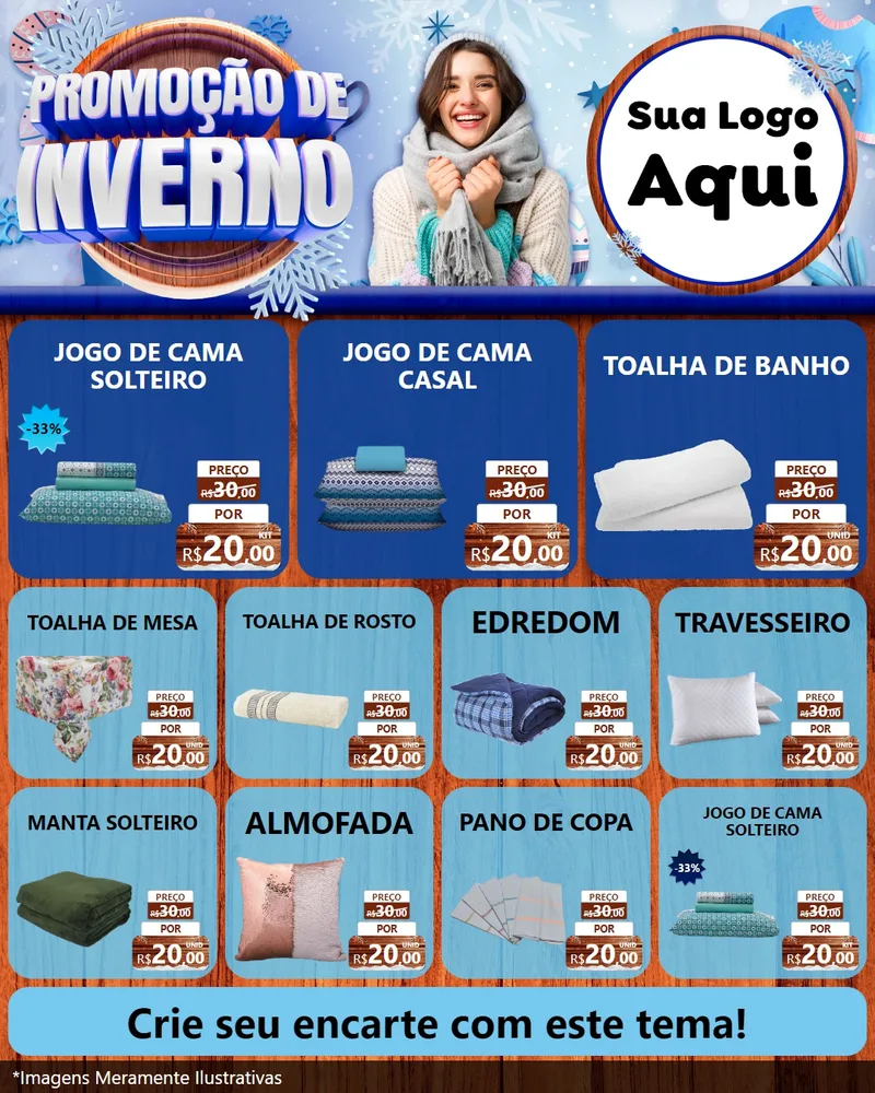 Modelo de Rede Social para Feed Instagram com o tema Promoção de Inverno para Cama, Mesa e Banho