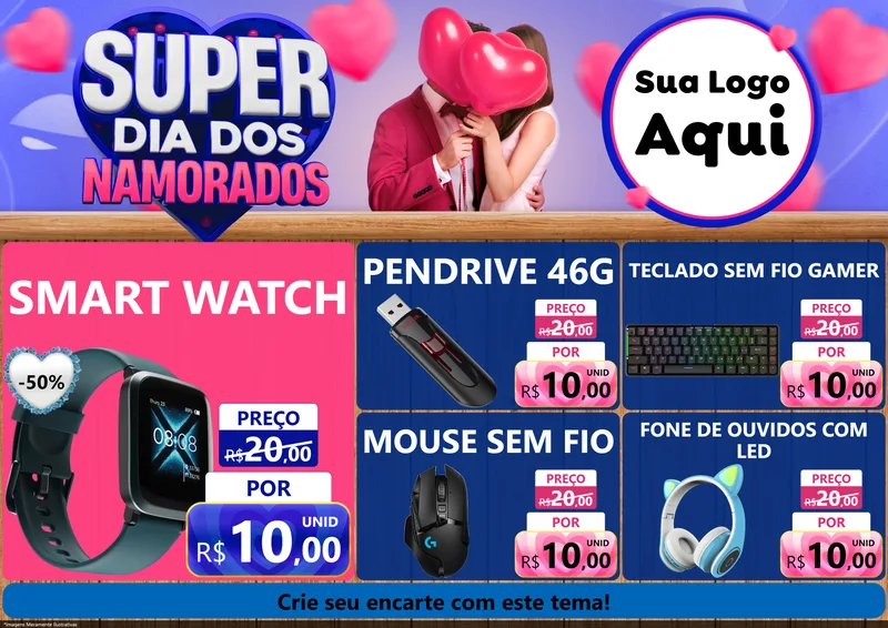 Modelo de Encarte para Encarte A4 Horizontal com o tema Super Dia dos Namorados para Informática