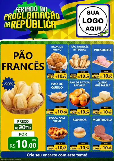 Modelo de Encarte para Encarte A4 Vertical com o tema Feriado da Proclamação da República para Padaria