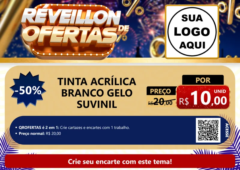 Modelo de Cartaz para Cartaz A4 Horizontal com o tema Réveillon de Ofertas para Tintas e Ferramentas