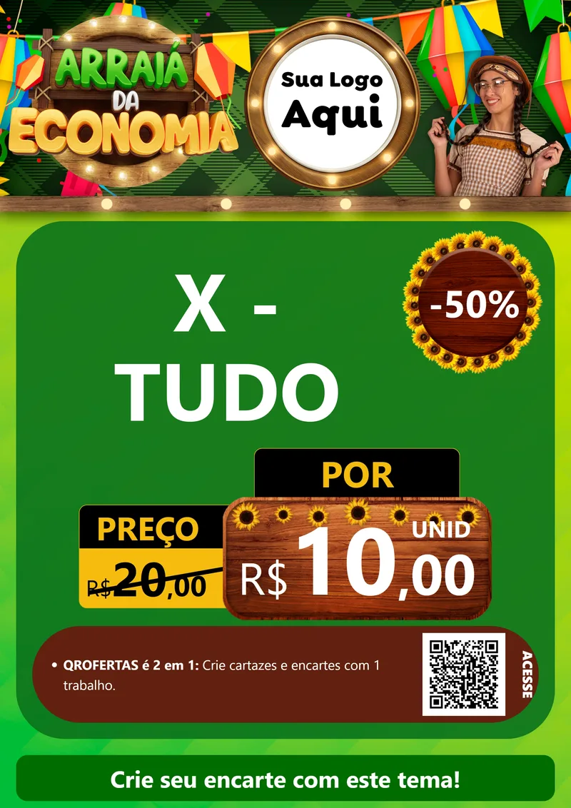 Modelo de Cartaz para Cartaz A4 Vertical com o tema Arraiá de Economia para Hamburgueria