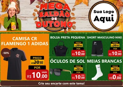 Modelo de Encarte para Encarte A4 Horizontal com o tema Mega Saldão de Outono para Roupas e acessórios