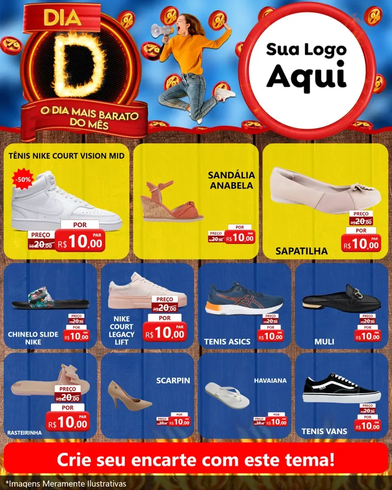 Modelo de Rede Social para Feed Instagram com o tema Dia D - O Dia Mais Barato Do Mês para Calçados