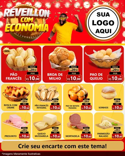 Modelo de Rede Social para Feed Instagram com o tema Réveillon com Economia para Padaria
