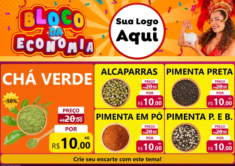 Modelo de Encarte para Encarte A4 Horizontal com o tema Bloco da Economia para Produtos Naturais