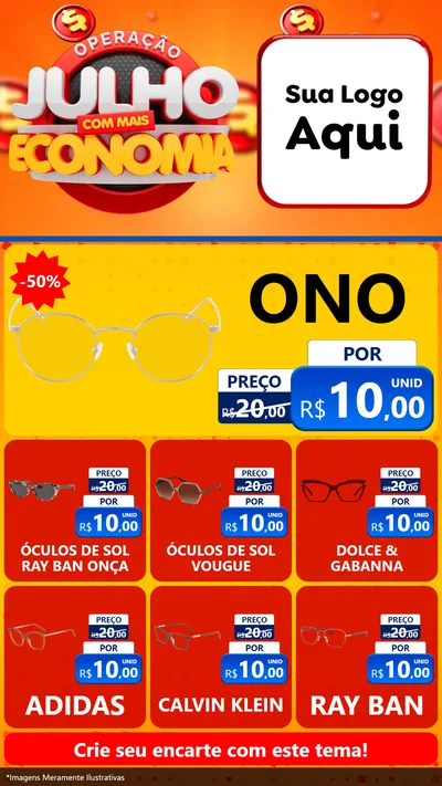Modelo de Rede Social para Stories com o tema Operação Julho Com Mais Economia para Óticas