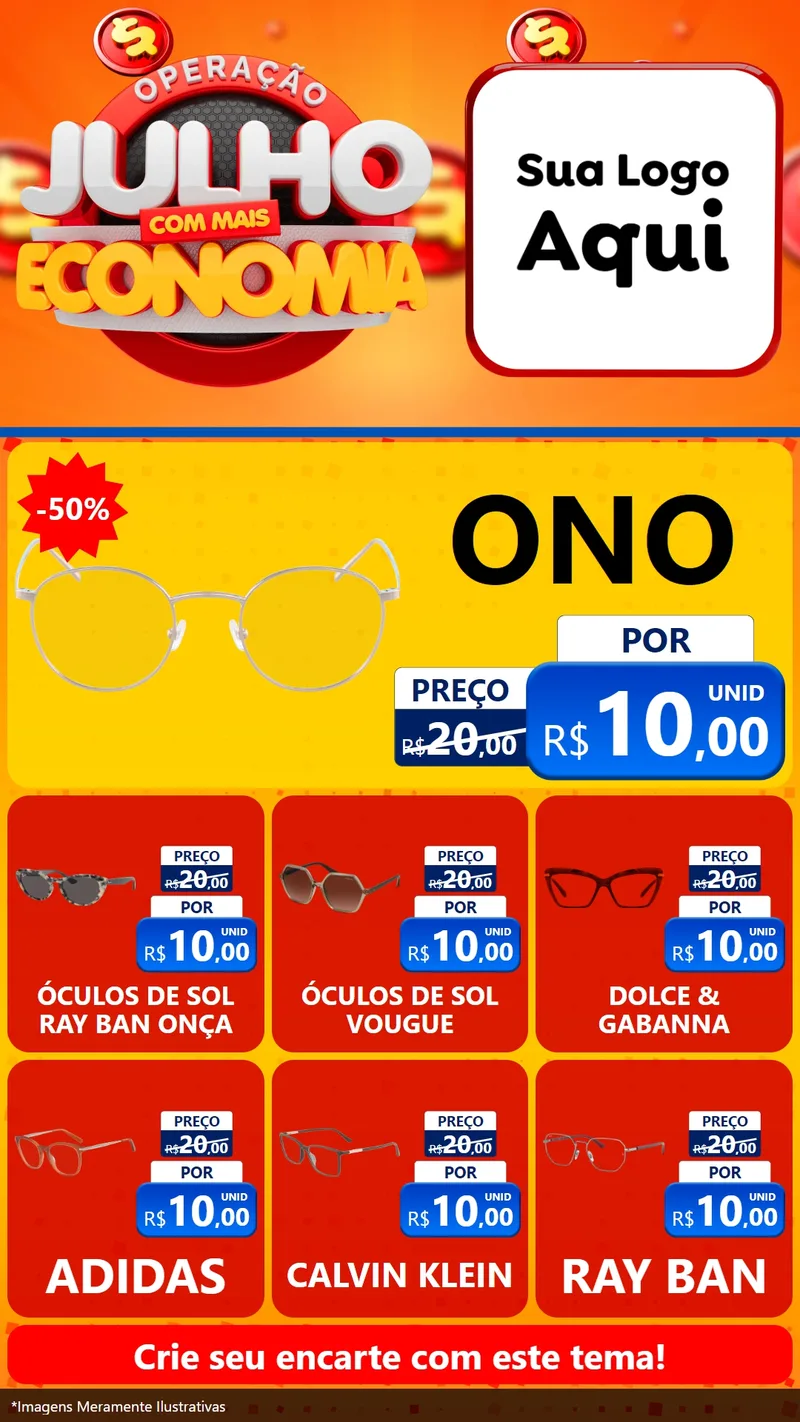 Modelo de Rede Social para Stories com o tema Operação Julho Com Mais Economia para Óticas