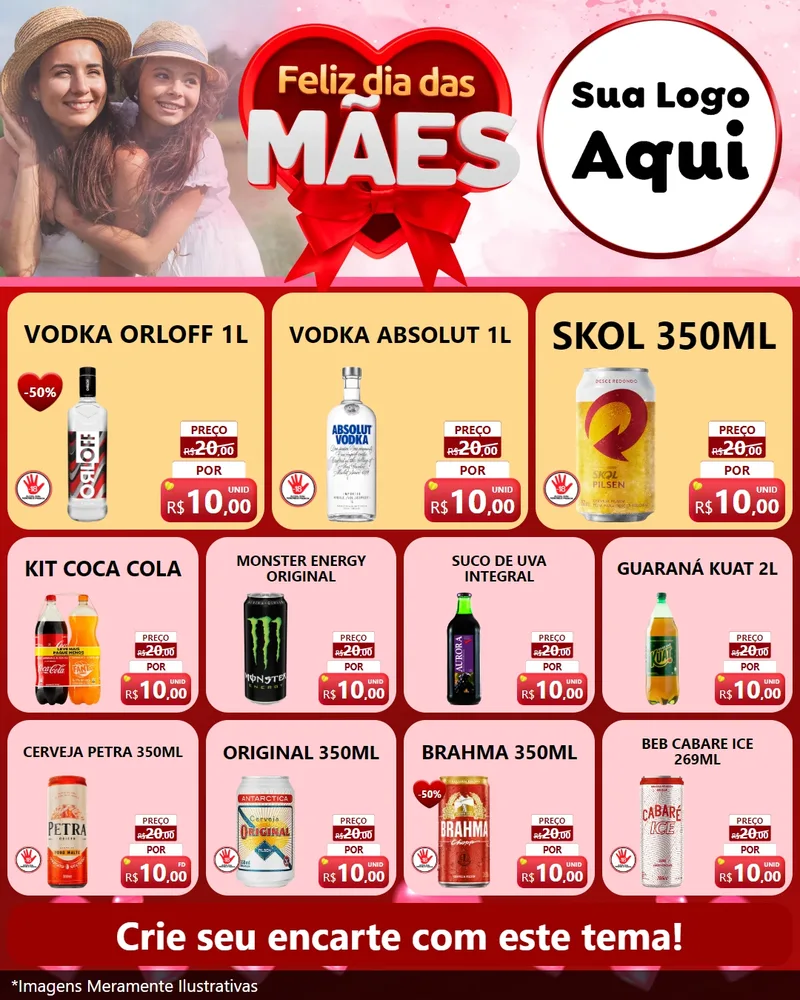 Modelo de Rede Social para Feed Instagram com o tema Feliz Dia Das Mães para Distribuidora de bebidas