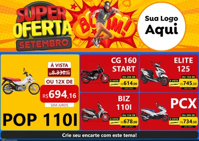 Modelo de Encarte para Encarte A4 Horizontal com o tema Super Oferta Setembro para Concessionaria de Motos