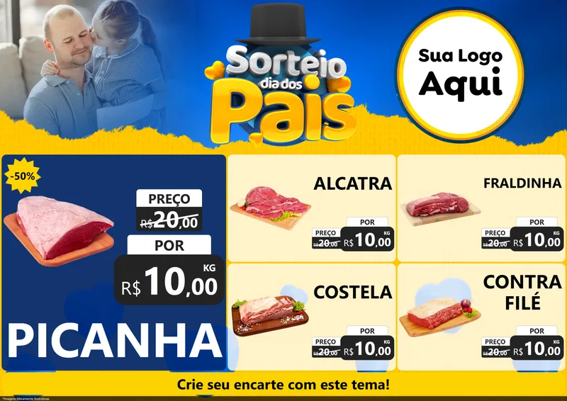 Modelo de Encarte para Encarte A4 Horizontal com o tema Sorteio Dia Dos Pais para Açougue