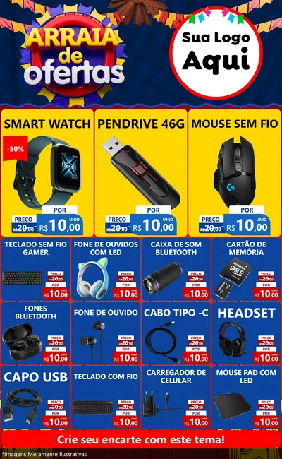 Modelo de Encarte para Encarte Grande com o tema Arraiá de Ofertas para Informática