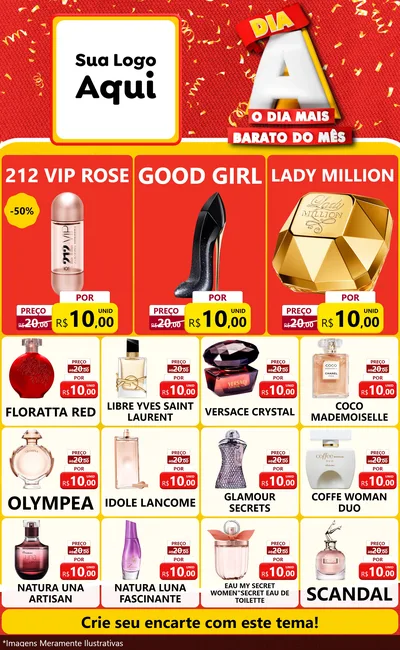 Modelo de Encarte para Encarte Grande com o tema Dia A o Dia Mais Barato do Mês para Perfumes
