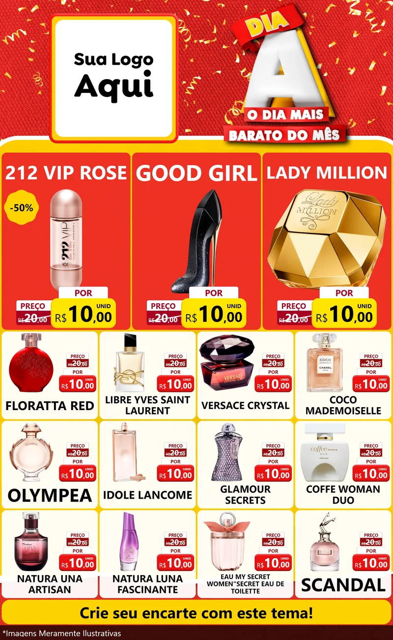 Modelo de Encarte para Encarte Grande com o tema Dia A o Dia Mais Barato do Mês para Perfumes