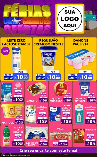 Modelo de Encarte para Encarte Grande com o tema Férias com Grandes Ofertas para Frios e Laticínios