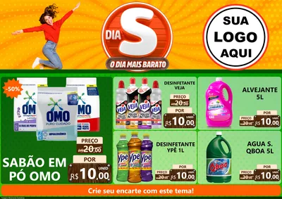 Modelo de Encarte para Encarte A4 Horizontal com o tema Dia S - O Dia Mais Barato para Produtos de Limpeza