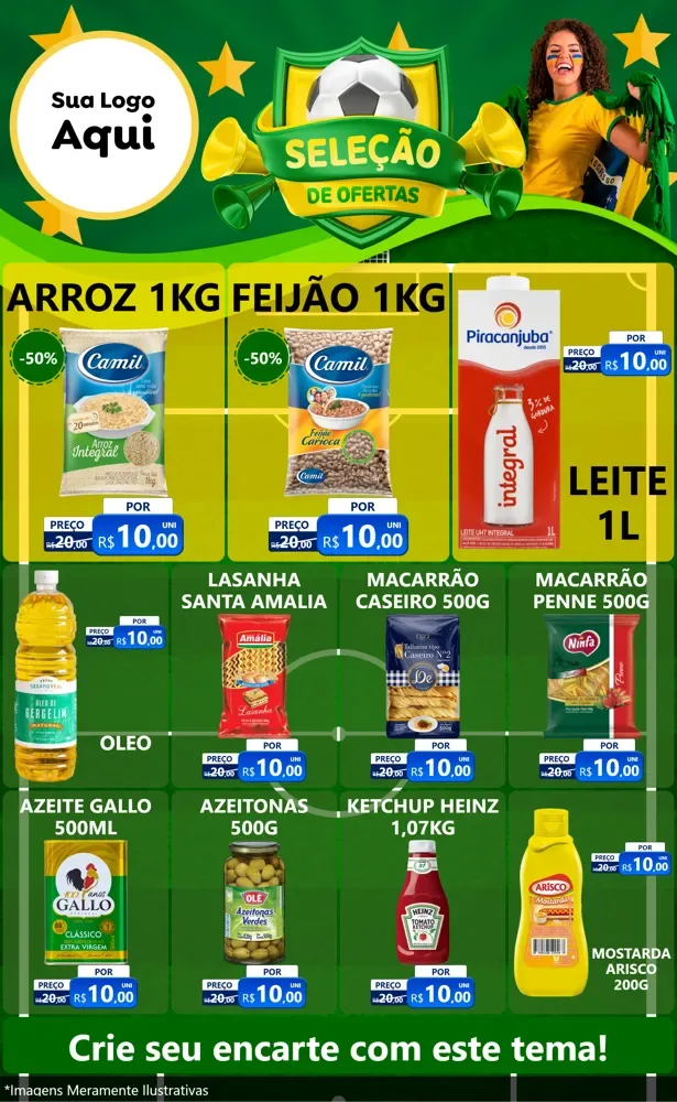 Modelo de Encarte para Encarte Grande com o tema Seleção de Ofertas - Copa para Supermercado