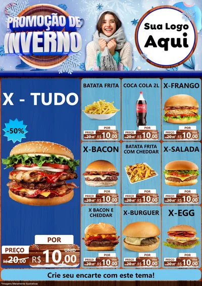 Modelo de Encarte para Encarte A4 Vertical com o tema Promoção de Inverno para Hamburgueria