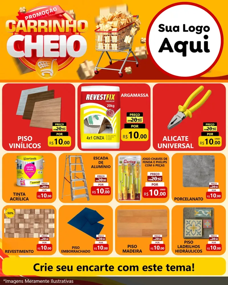 Modelo de Rede Social para Feed Instagram com o tema Promoção carrinho cheio para Material para Construção
