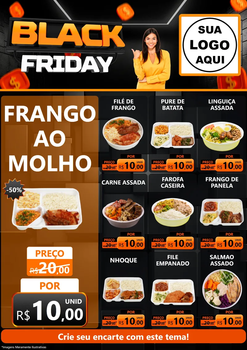 Modelo de Encarte para Encarte A4 Vertical com o tema Black Friday para Restaurante