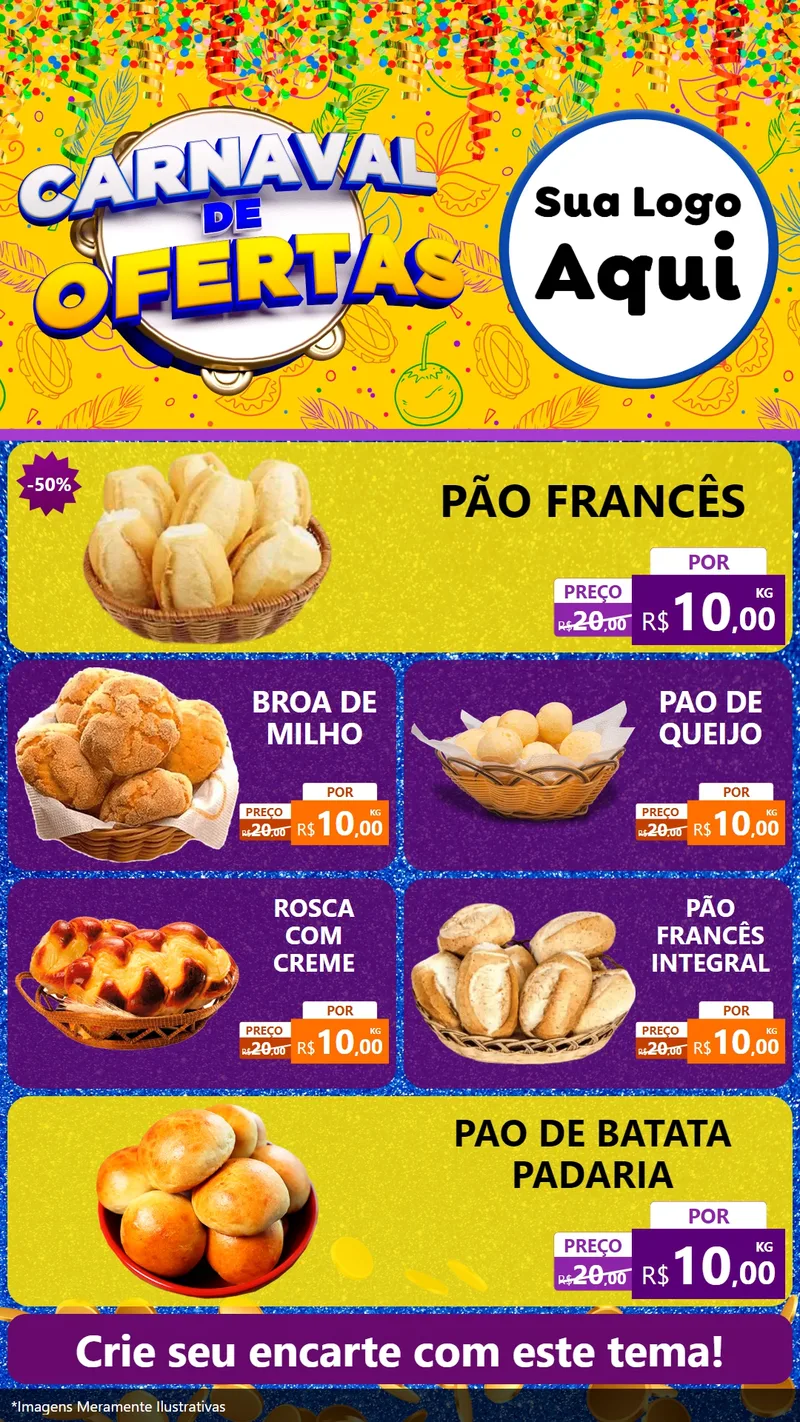 Modelo de TV para TV Vertical com o tema Carnaval de Ofertas para Padaria