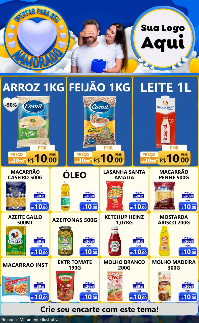 Modelo de Encarte para Encarte Grande com o tema Ofertas Para Seu Namorado para Supermercado